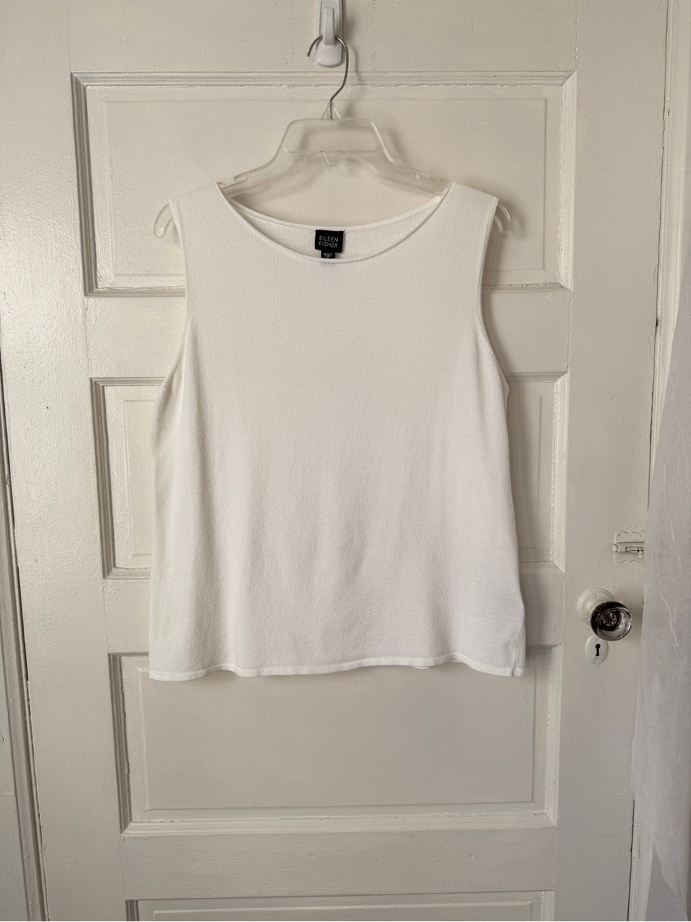 Eileen Fisher Classic White Bateau Rolled Neck Tank Top Sleeveless Minimalist L